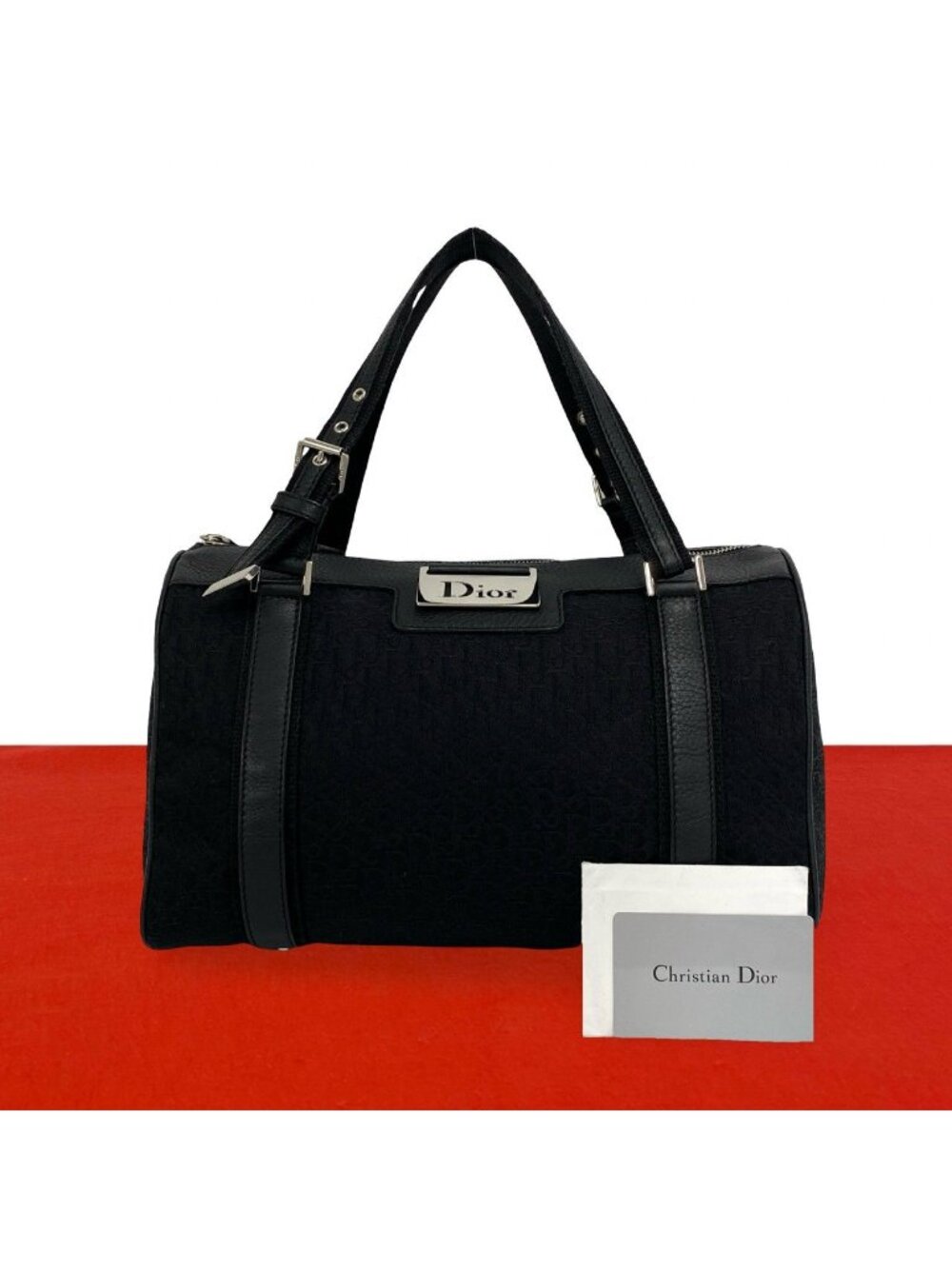 Dior Street Chic Trotter Pattern Logo Canvas Leather Handbag Black